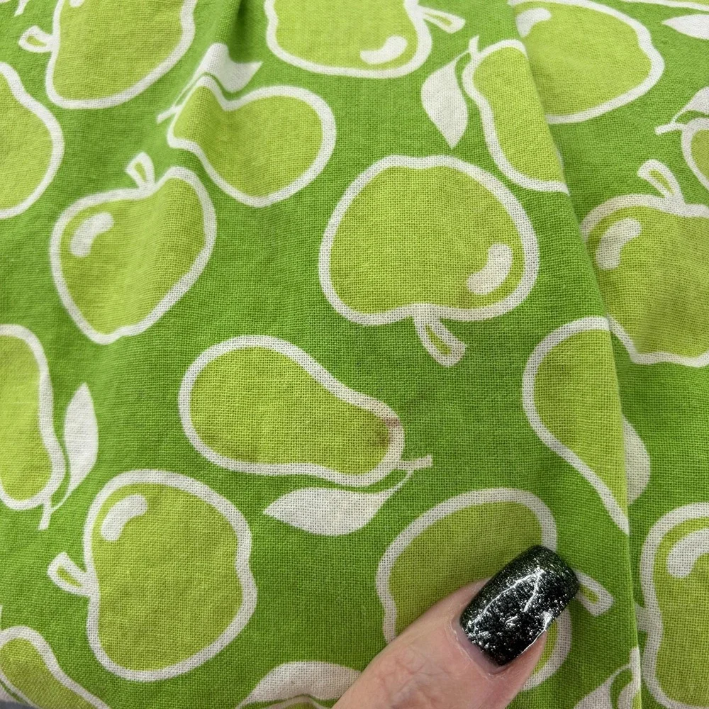 Green Fruit Apron Womens OS Apple Pear Print Ruffle Pocket Retro Rockabilly
